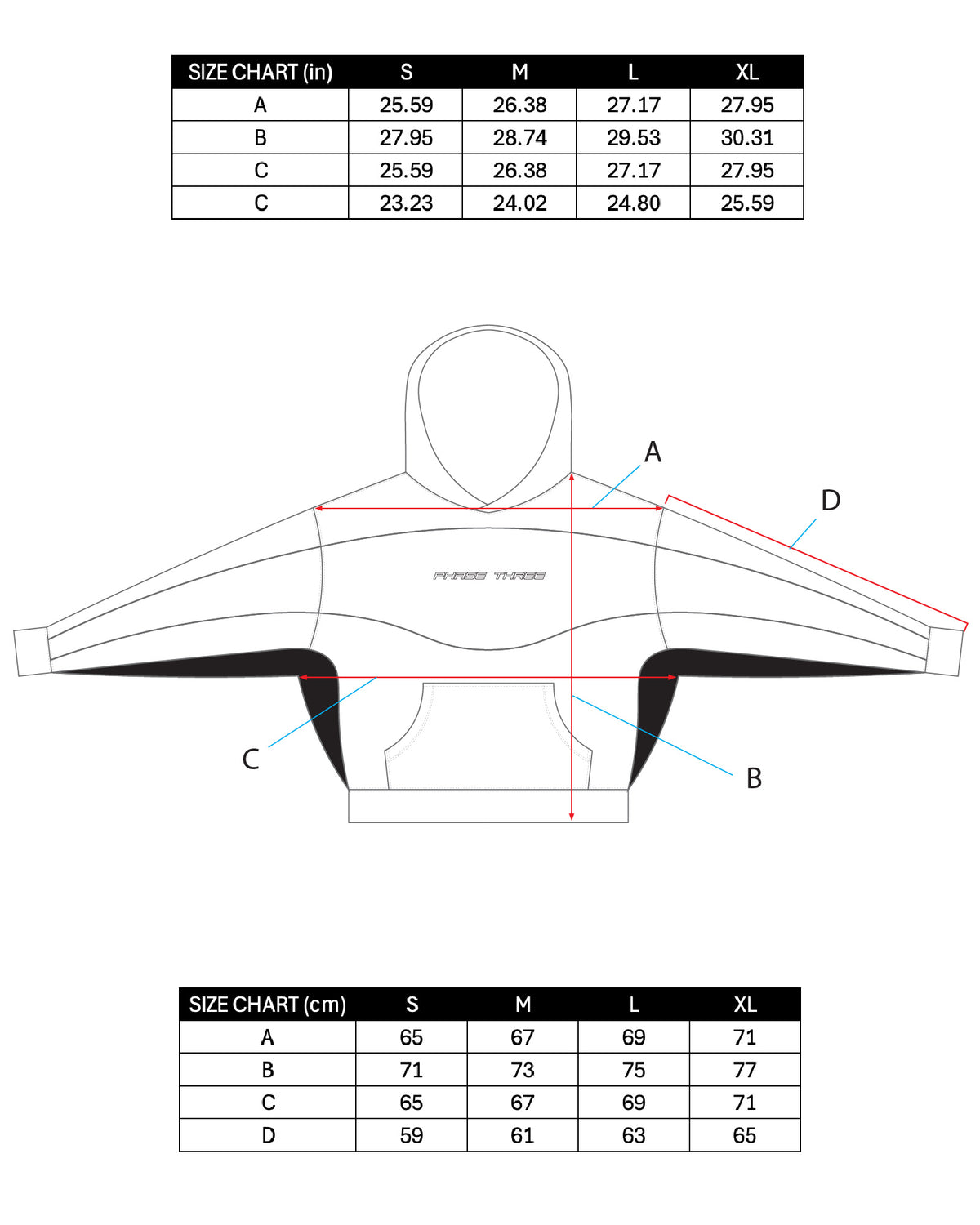 OVERCAST BLUE HOODIE Size Guide