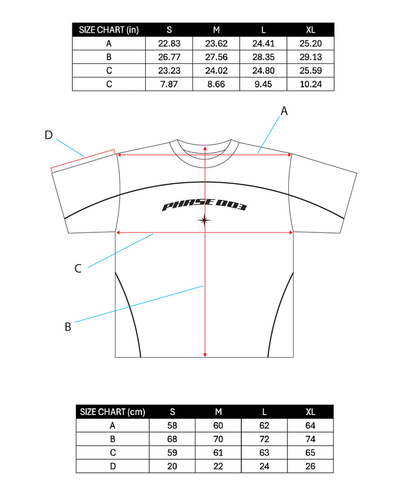 CAMO DARK TEE Size Chart