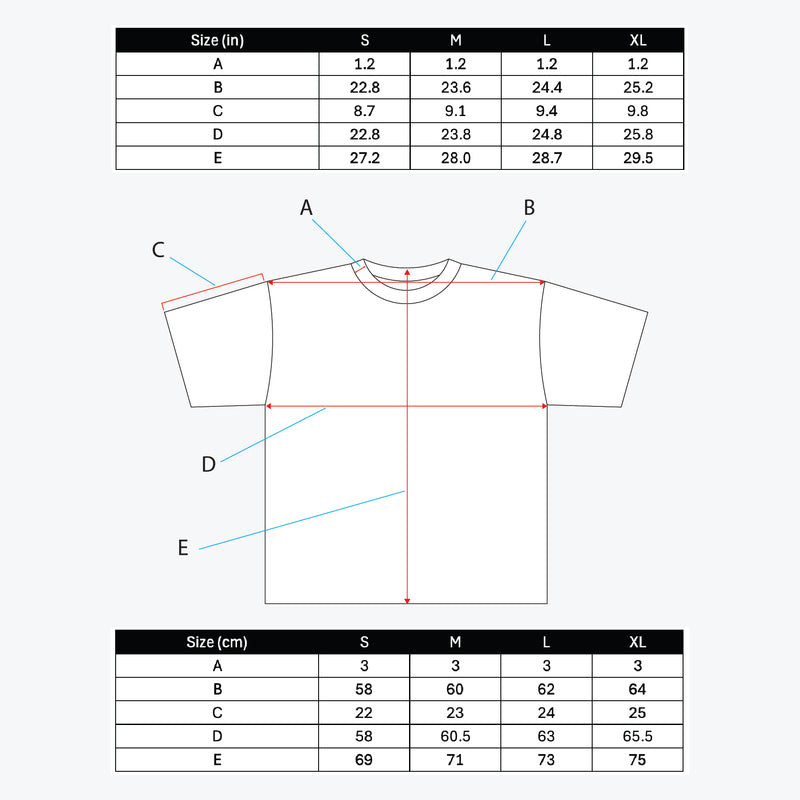 FOOTBALL TEE - BLACK Size Chart